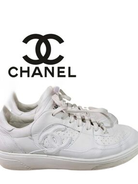 Chanel 23A Collection CC Monogram Sneakers 8 38 Calfskin Leather Shoe *authentic